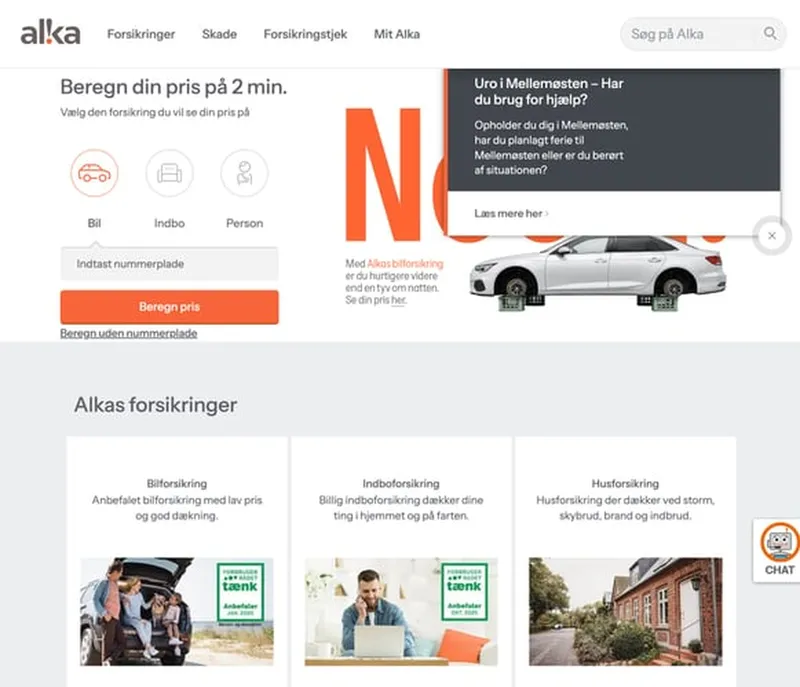 Alka Forsikring hjemmeside screenshot 2026 - forsikring oversigt