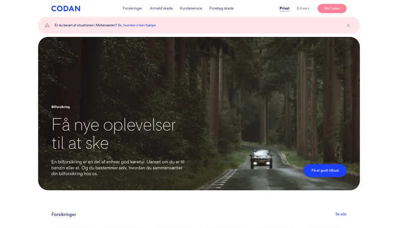 Codan Forsikring hjemmeside screenshot 2026 - forsikring oversigt