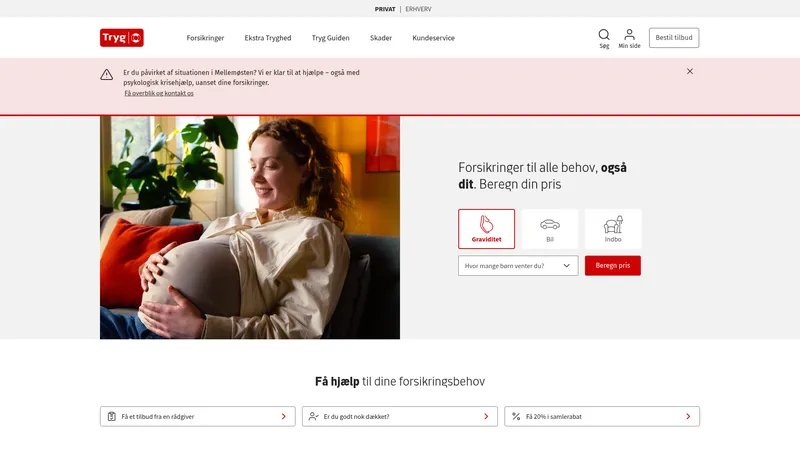 Tryg Forsikring hjemmeside screenshot 2026 - forsikring oversigt